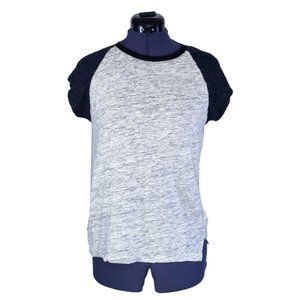 Madewell 100% Linen Raglan Tee Shirt Gray Heather and Black Women's Size Small